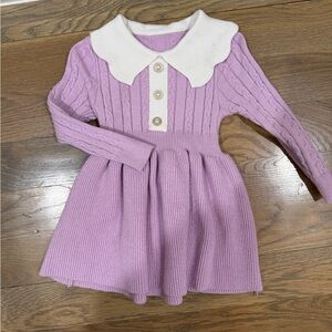 Charming Lilac Knit Dress with White Collar